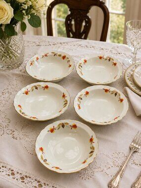 Autumnware Vintage Hall China Autumn Leaf Mary Dunbar Dessert Bowl Set Dish 5.5"